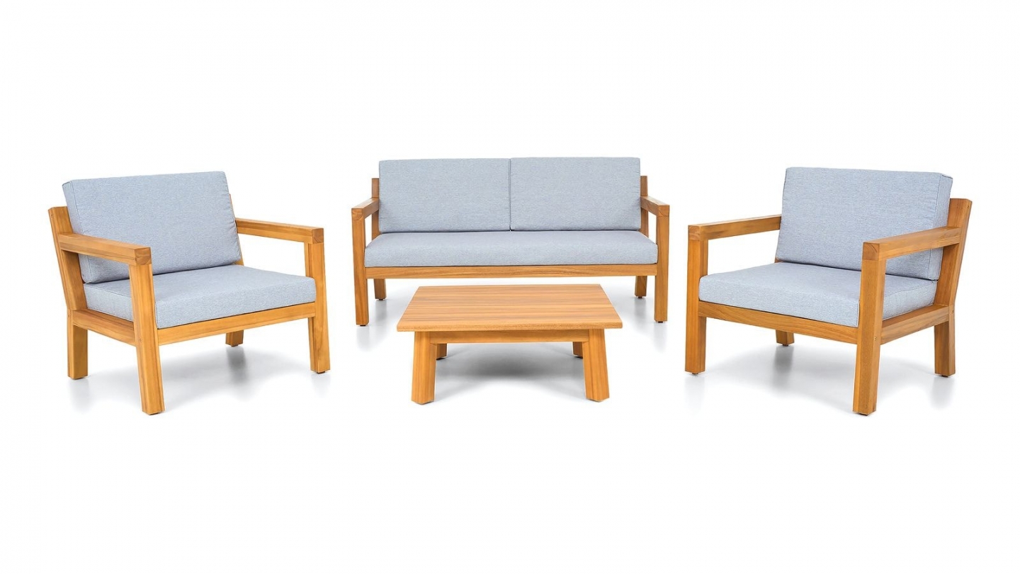 Salon de jardin 4 places en bois FSC - Canapé 2 pl., 2 fauteuils et table basse - Palau