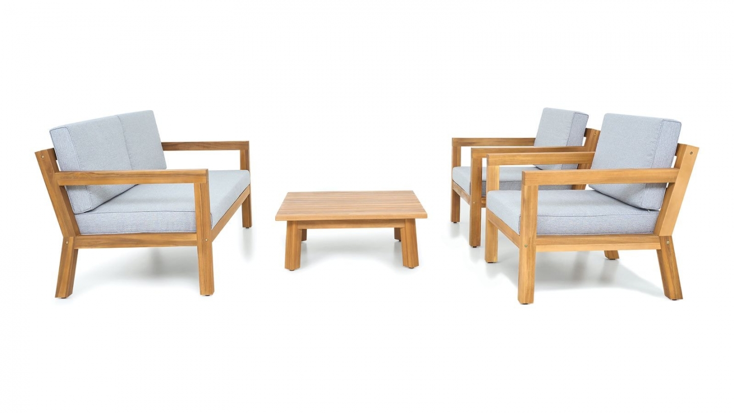 Salon de jardin 4 places en bois FSC - Canapé 2 pl., 2 fauteuils et table basse - Palau