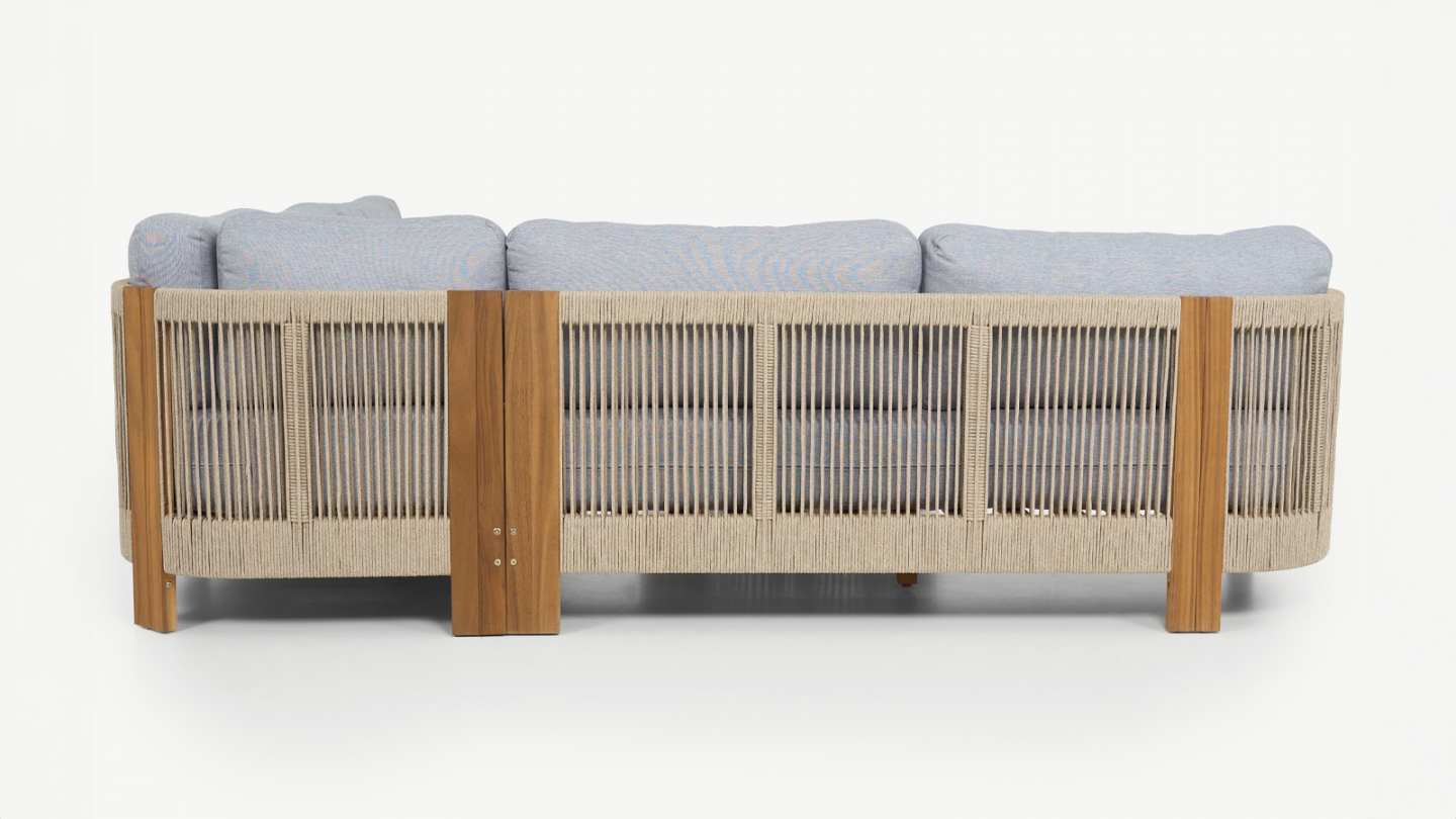Salon de jardin d'angle 5 places en bois FSC - coussins gris chiné - Praia