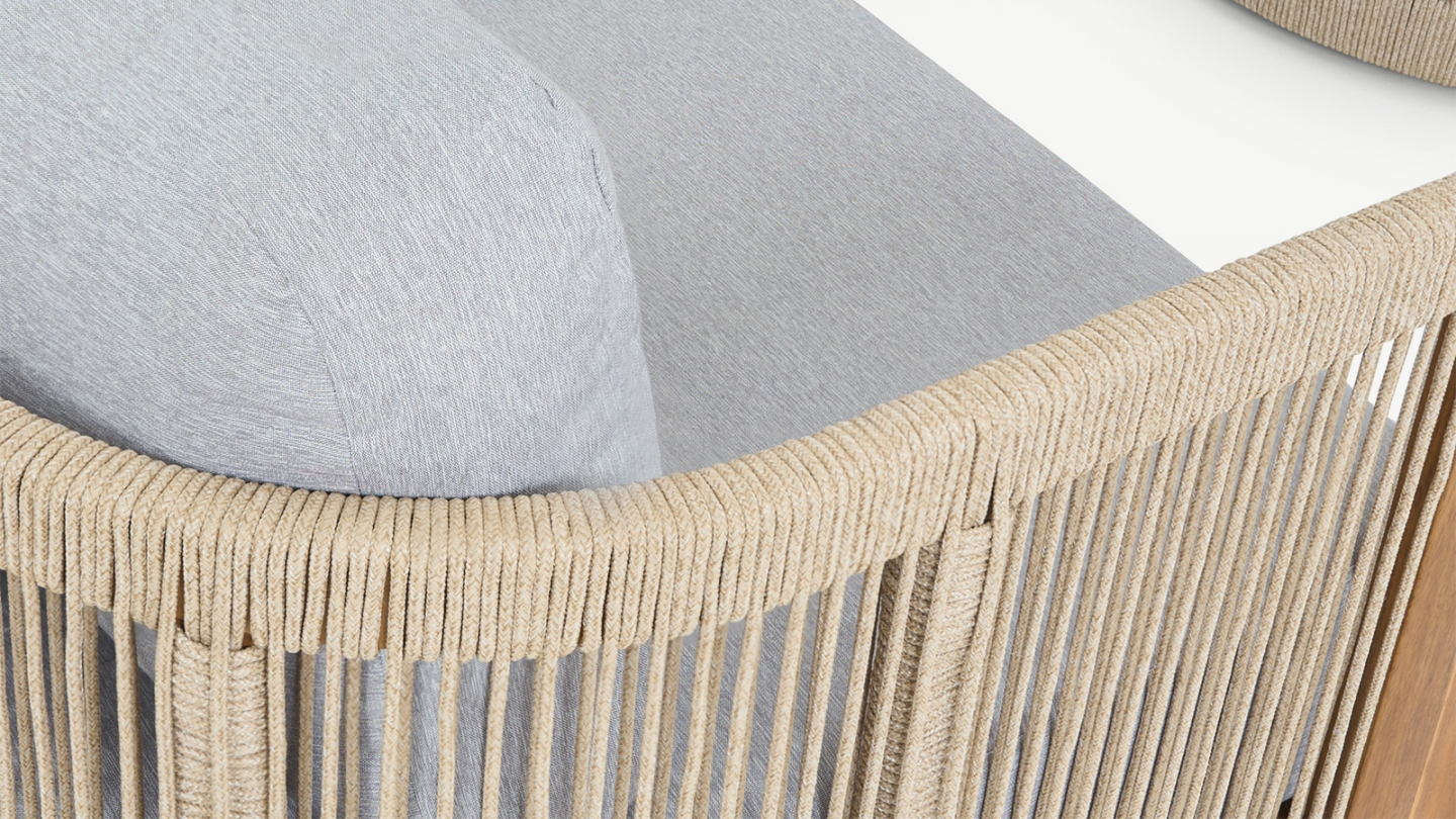 Salon de jardin d'angle 5 places en bois FSC - coussins gris chiné - Praia