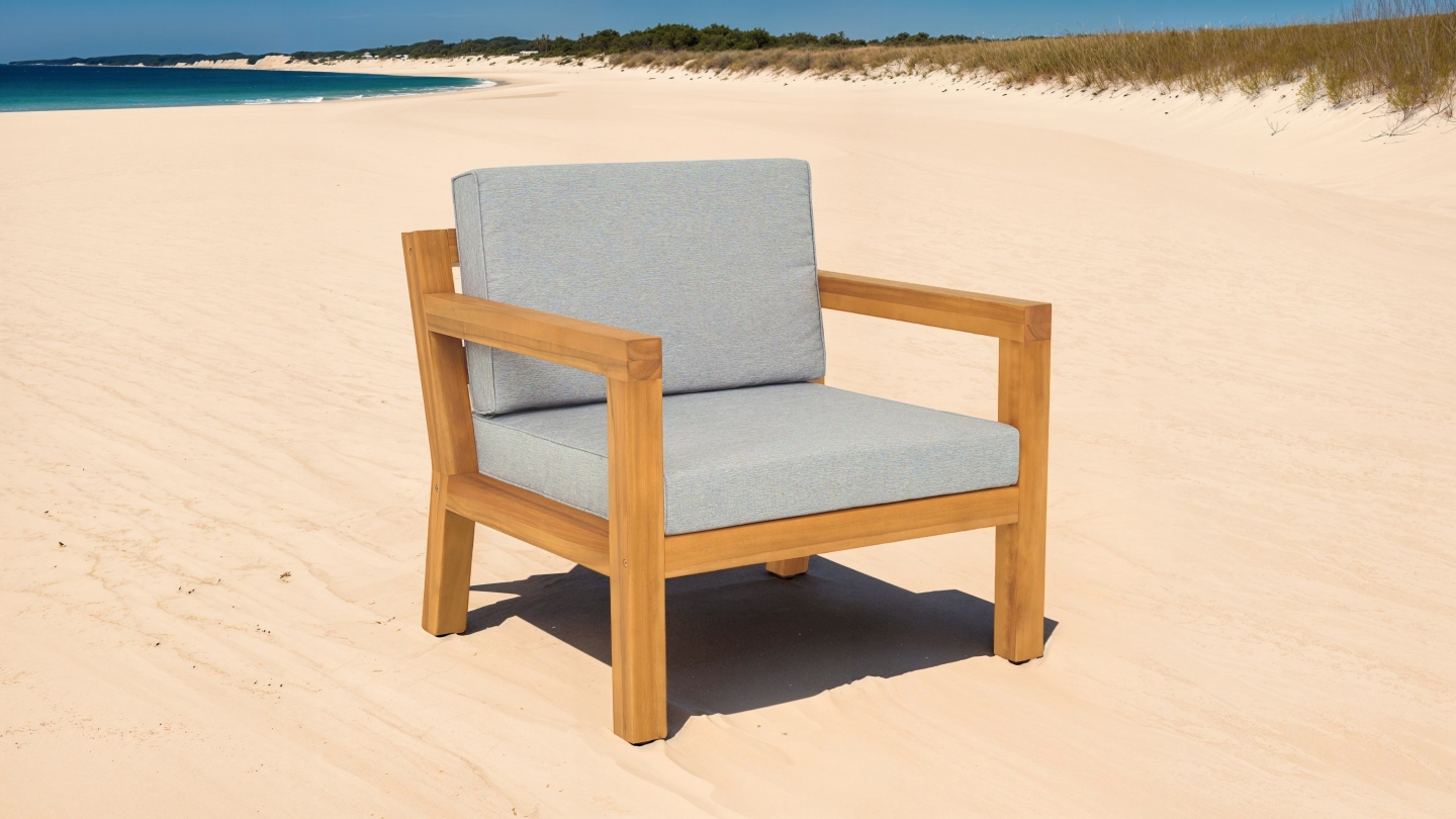 Fauteuil de jardin en bois FSC - coussins gris chiné - Palau