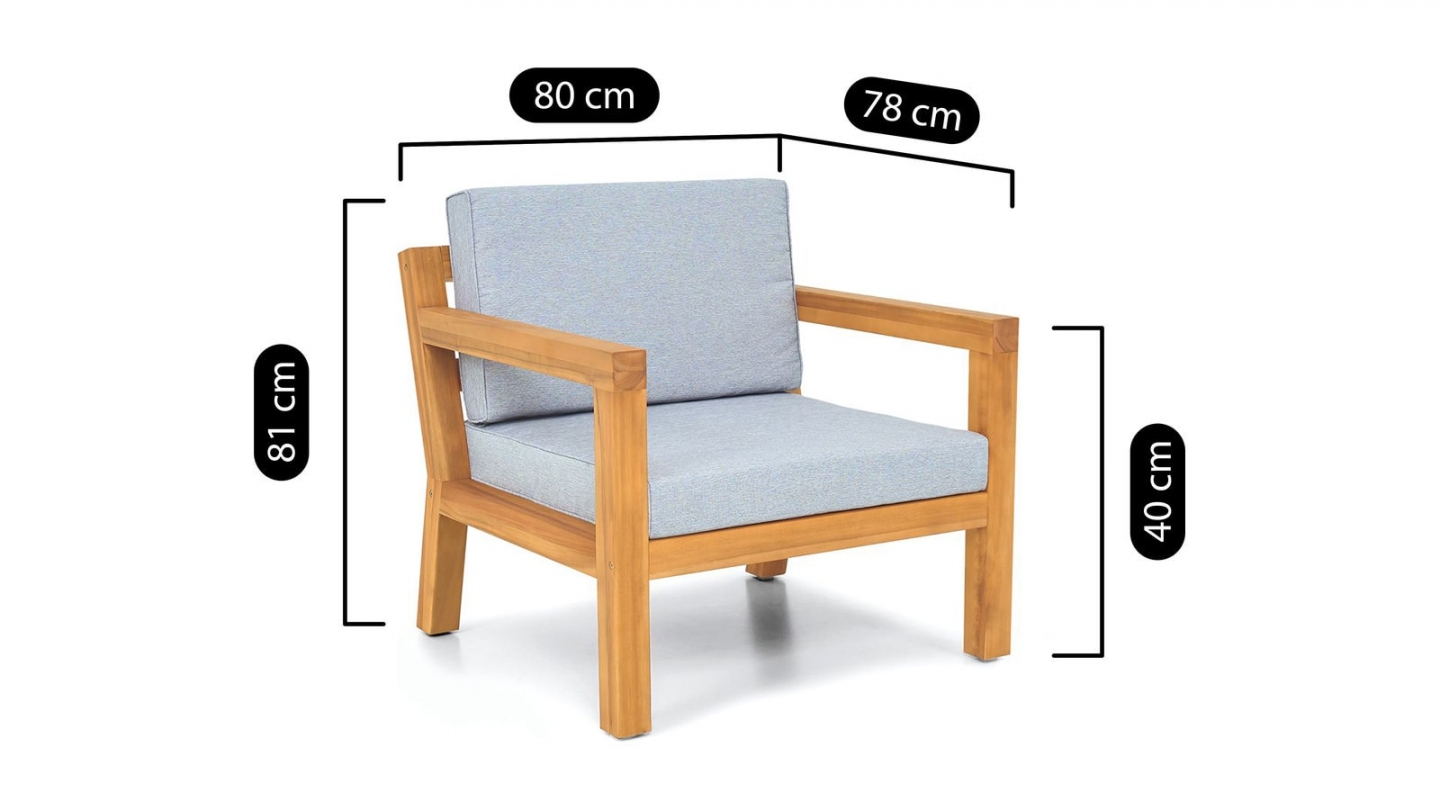 Fauteuil de jardin en bois FSC - coussins gris chiné - Palau