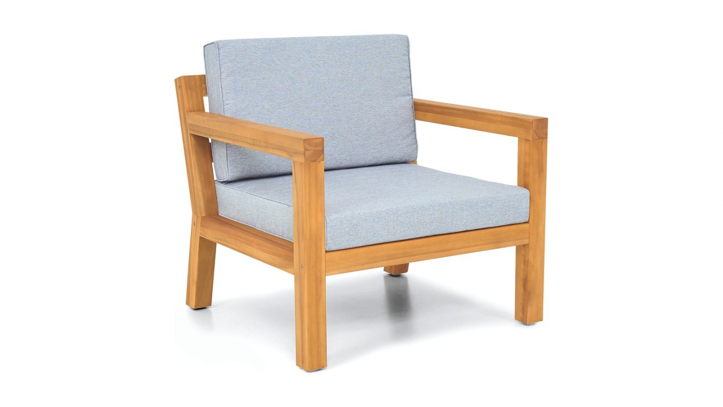Fauteuil de jardin en bois FSC - coussins gris chiné - Palau