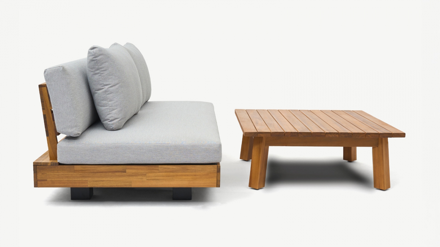 Salon de jardin 2 places en bois FSC - Coussins gris chiné - Capri