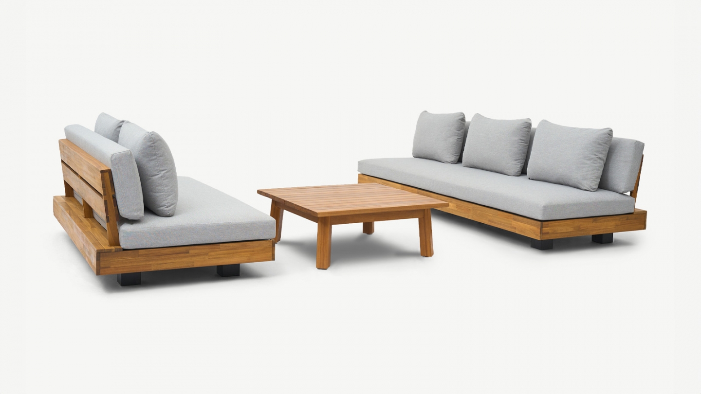 Salon de jardin 5 places en bois FSC - Coussins gris chine - Capri