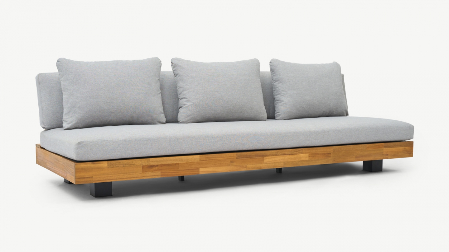 Salon de jardin 5 places en bois FSC - Coussins gris chine - Capri