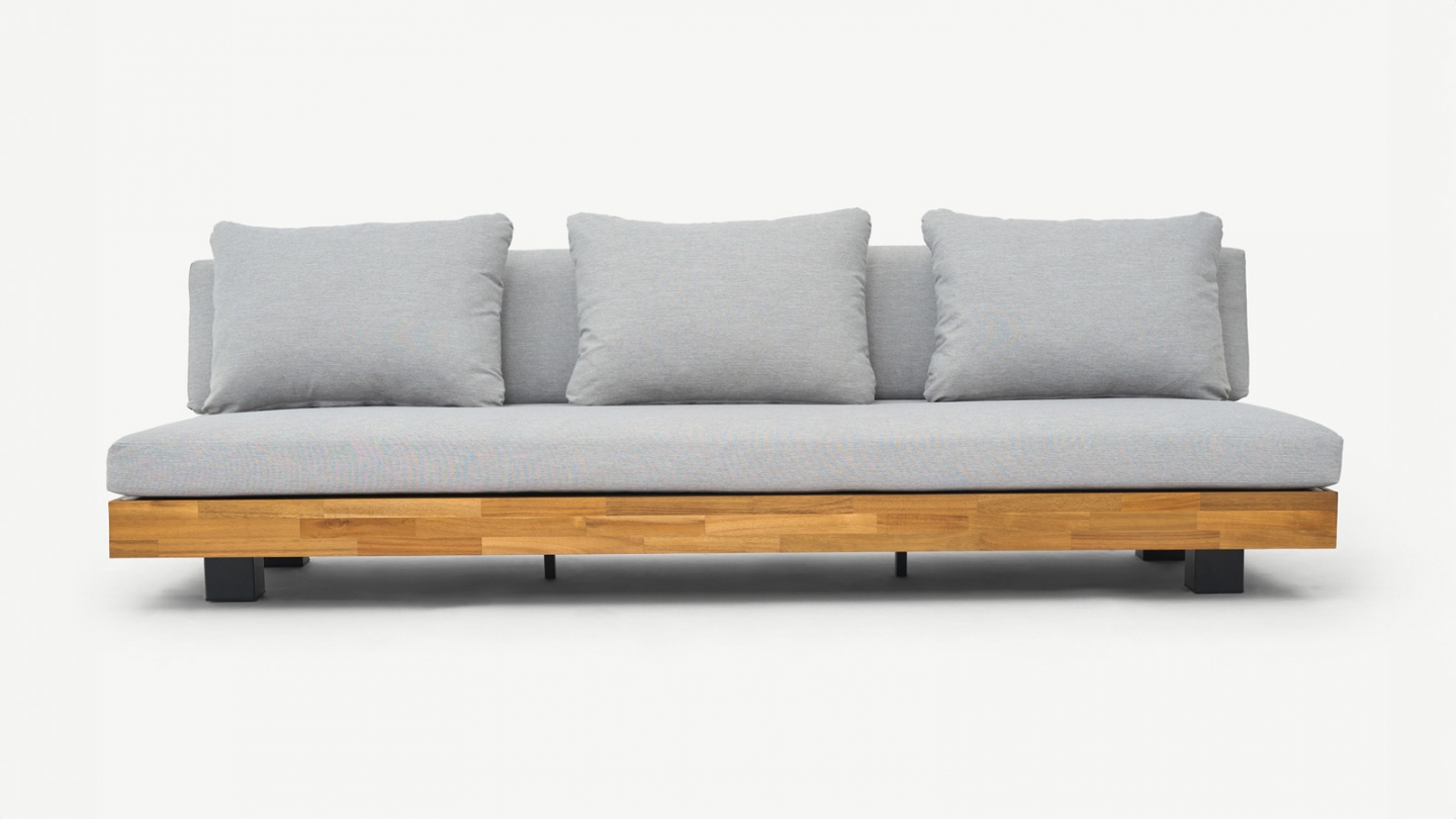 Salon de jardin 5 places en bois FSC - Coussins gris chine - Capri