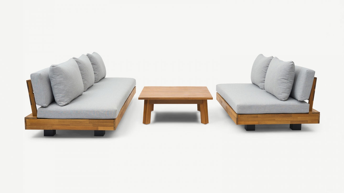 Salon de jardin 5 places en bois FSC - Coussins gris chine - Capri