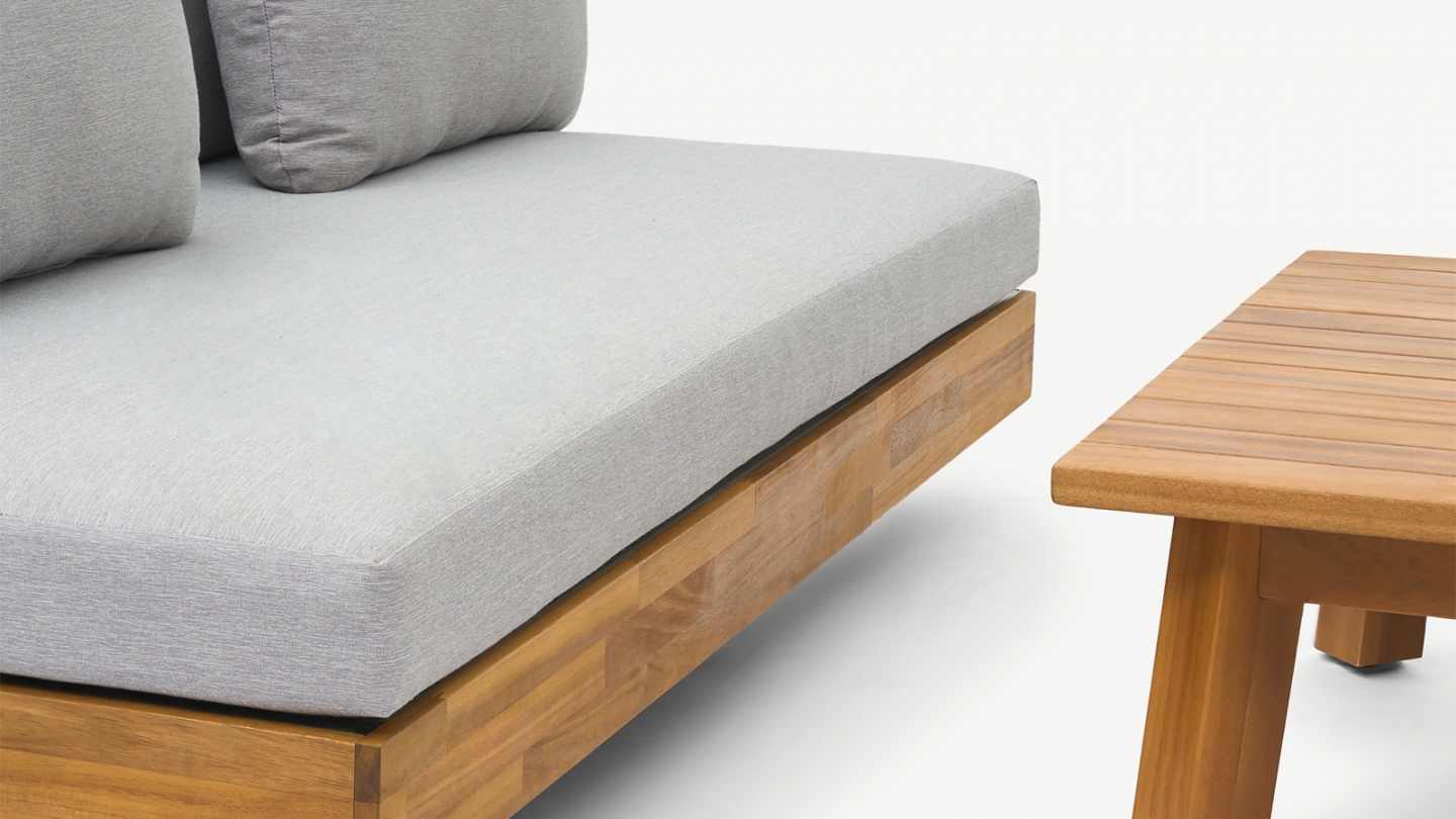 Salon de jardin 5 places en bois FSC - Coussins gris chine - Capri