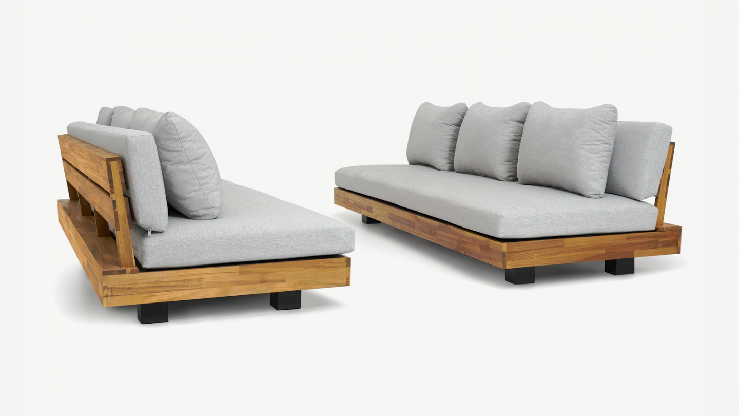 Salon de jardin 6 places en bois FSC - 2 Canapés 3 pl. - Capri