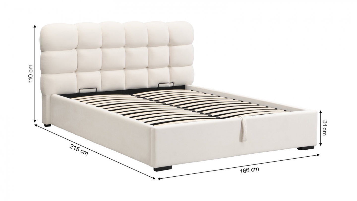 Lit coffre adulte 140x190 cm avec sommier et tête de lit capitonnée en velours beige - Lola