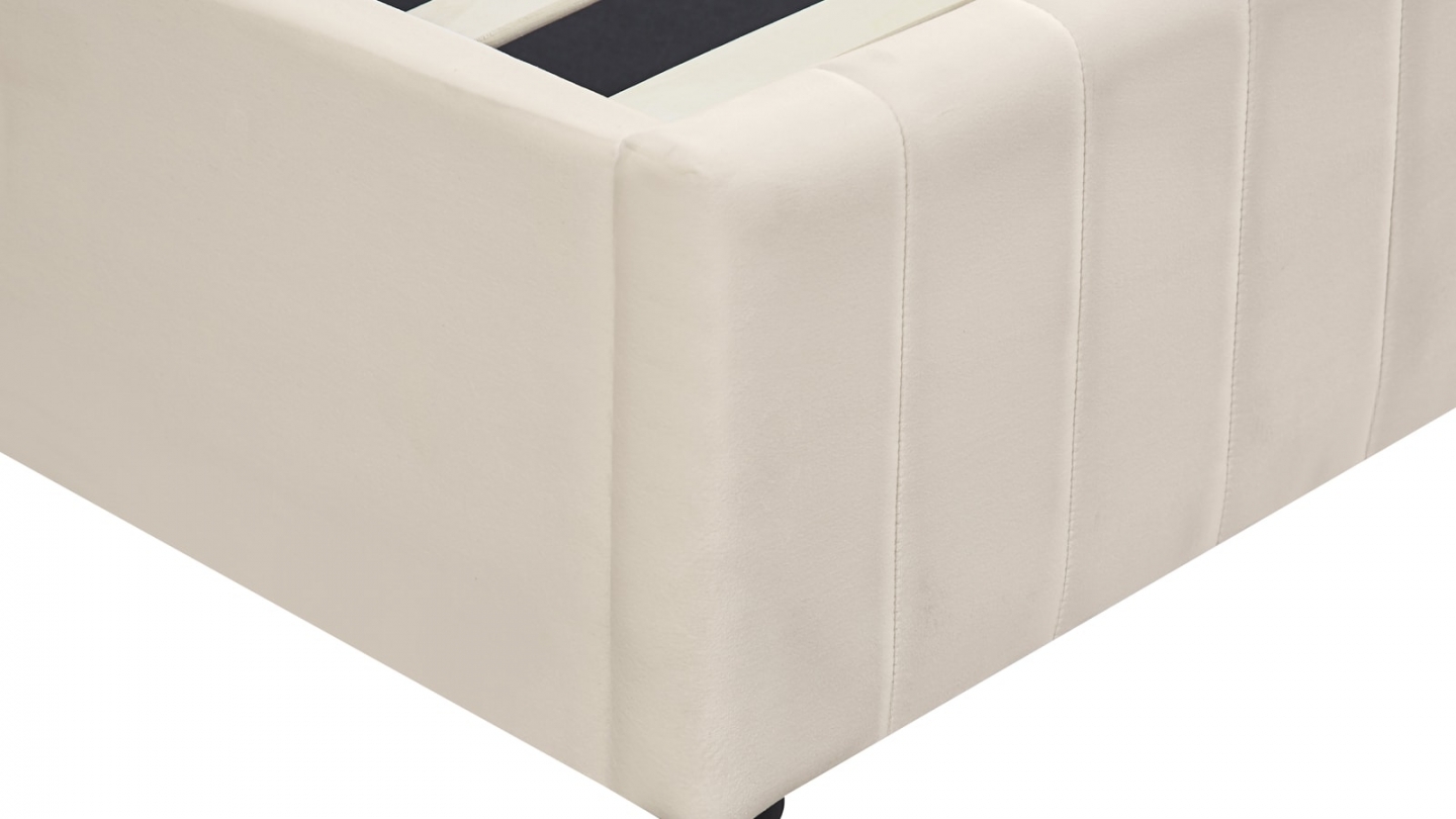 Lit coffre adulte 160x200 cm avec tête de lit capitonnée en velours beige - Ava