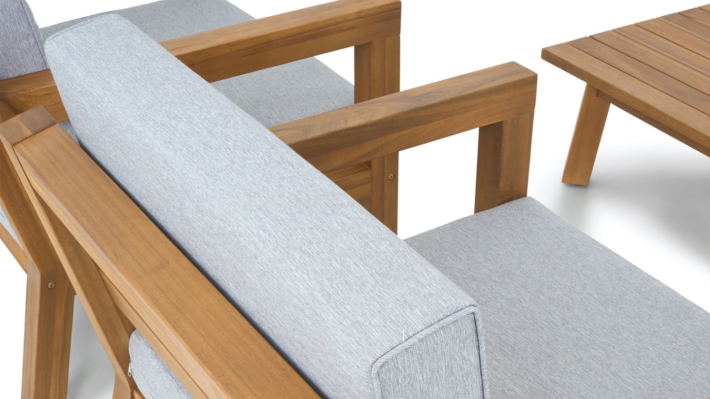 Salon de jardin 2 places en bois FSC - 2 fauteuils et table basse - Palau