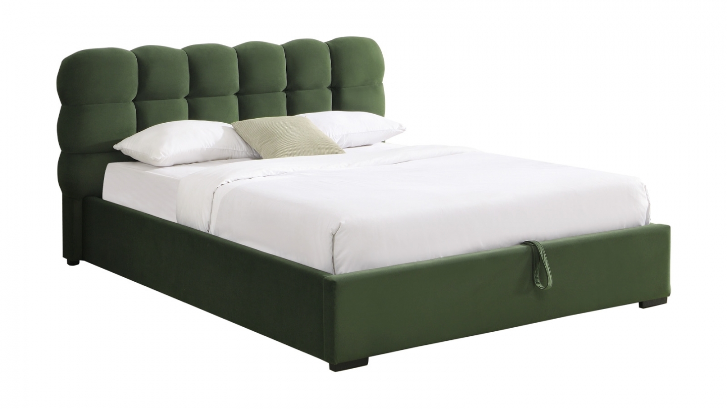 Lit coffre adulte 140x190 cm avec sommier et tête de lit capitonnée en velours vert kaki - Lola