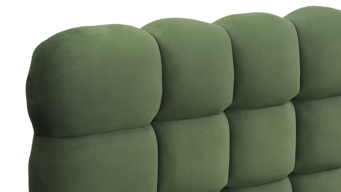 Lit coffre adulte 140x190 cm avec sommier et tête de lit capitonnée en velours vert kaki - Lola