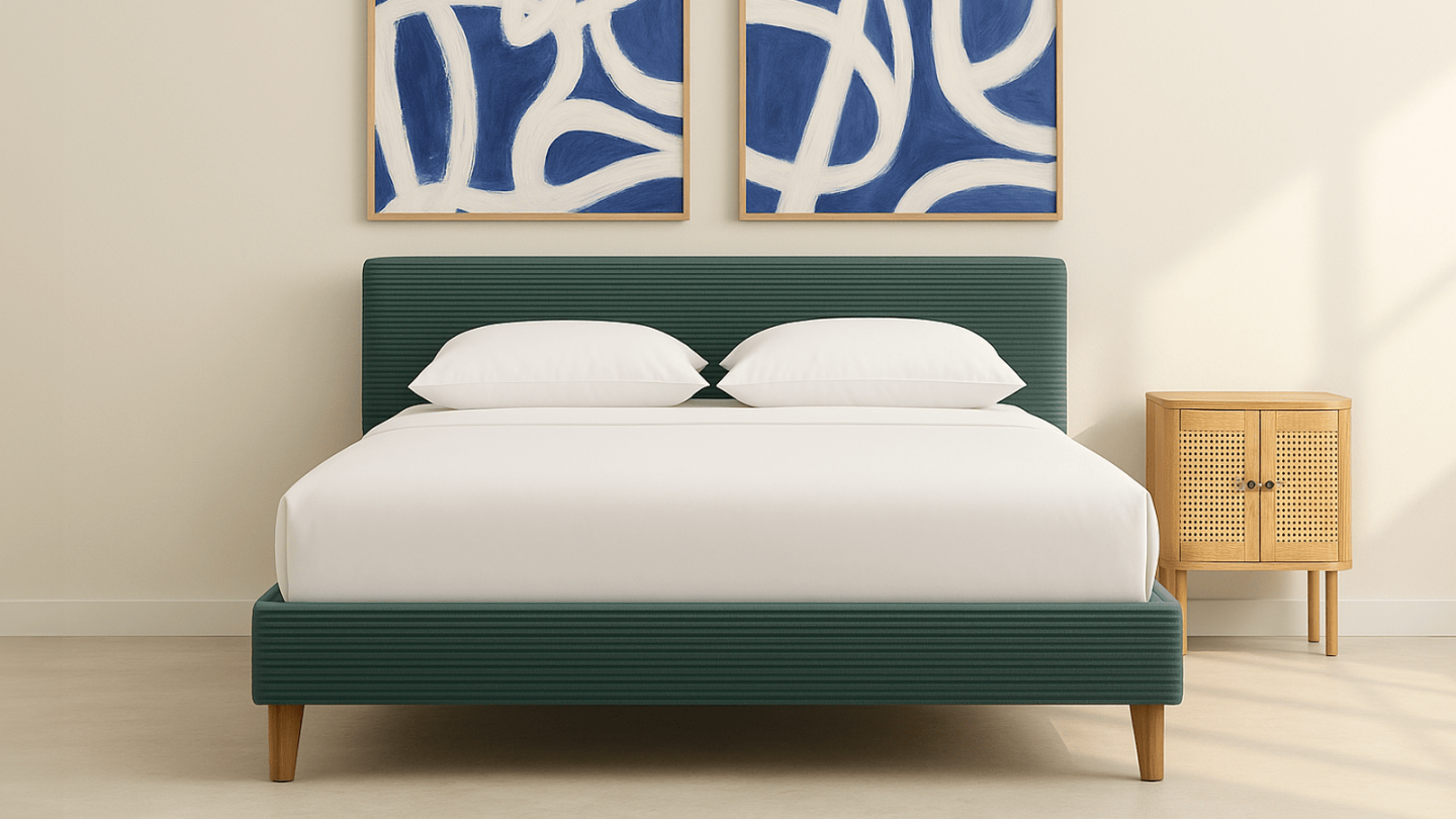 Lit adulte 140x190 cm avec tête de lit capitonnée en velours côtelé vert kaki - Milo