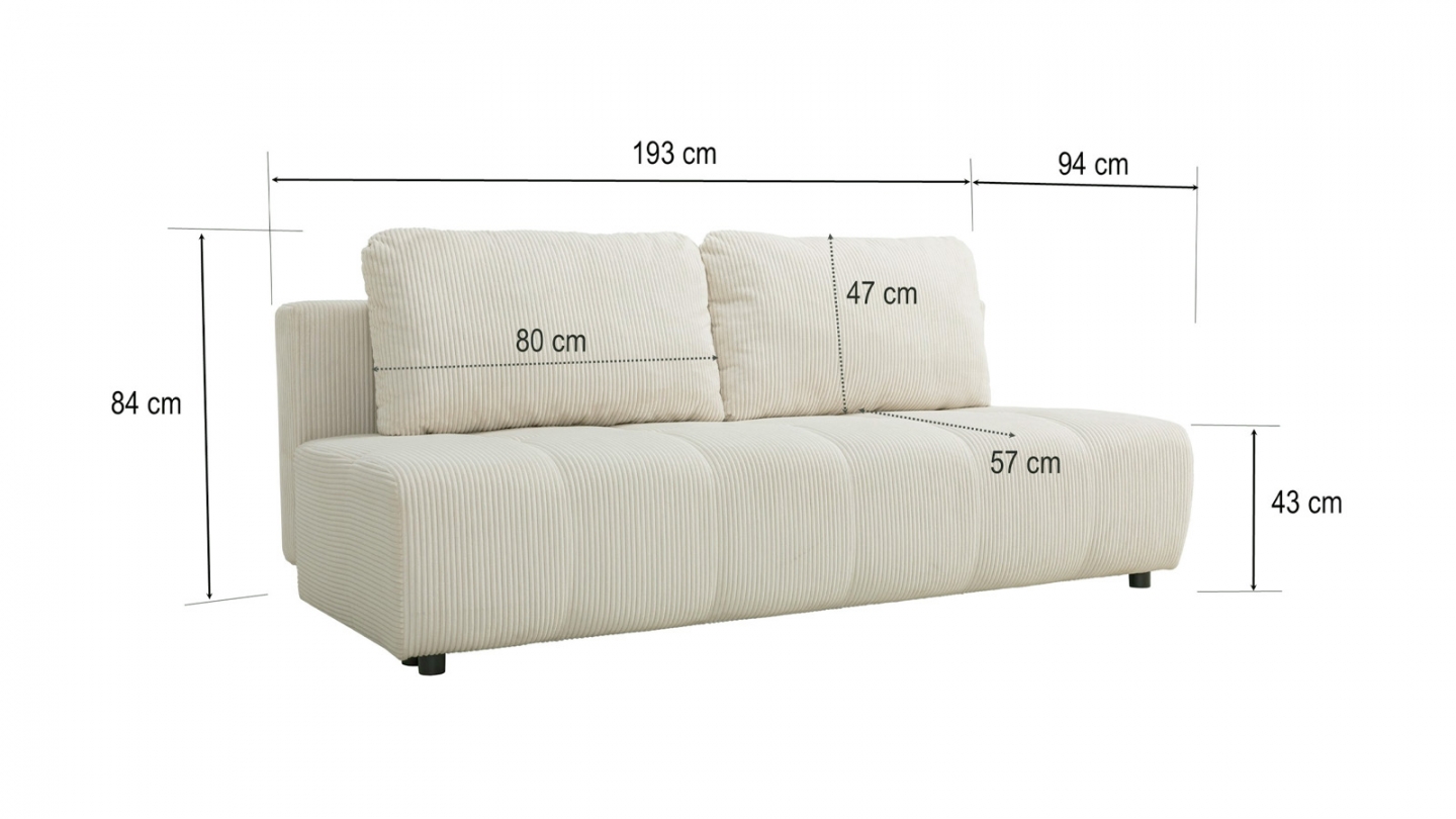 Canapé convertible 3 places en velours côtelé beige - Sacha