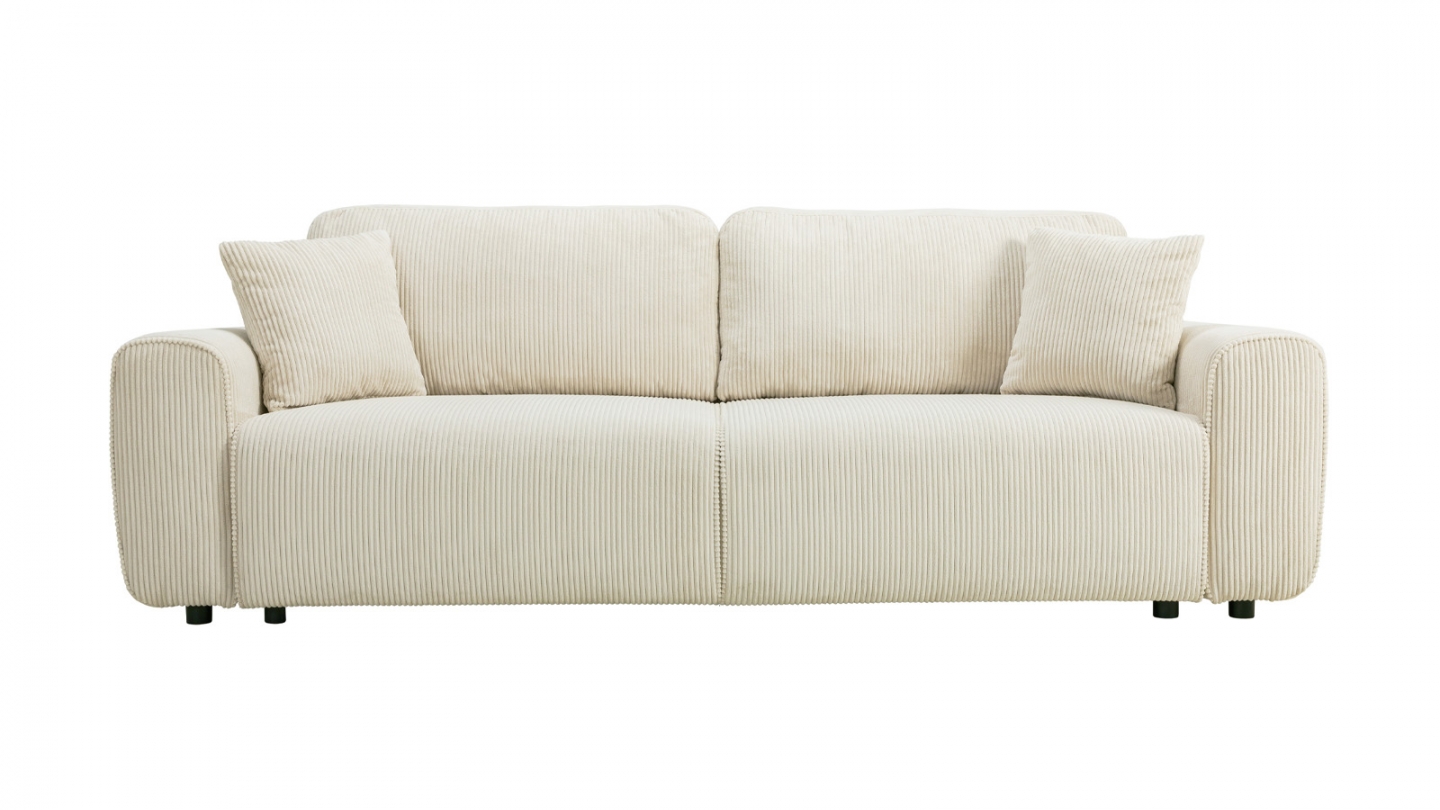 Canapé convertible 3 places en velours côtelé beige - Grazia