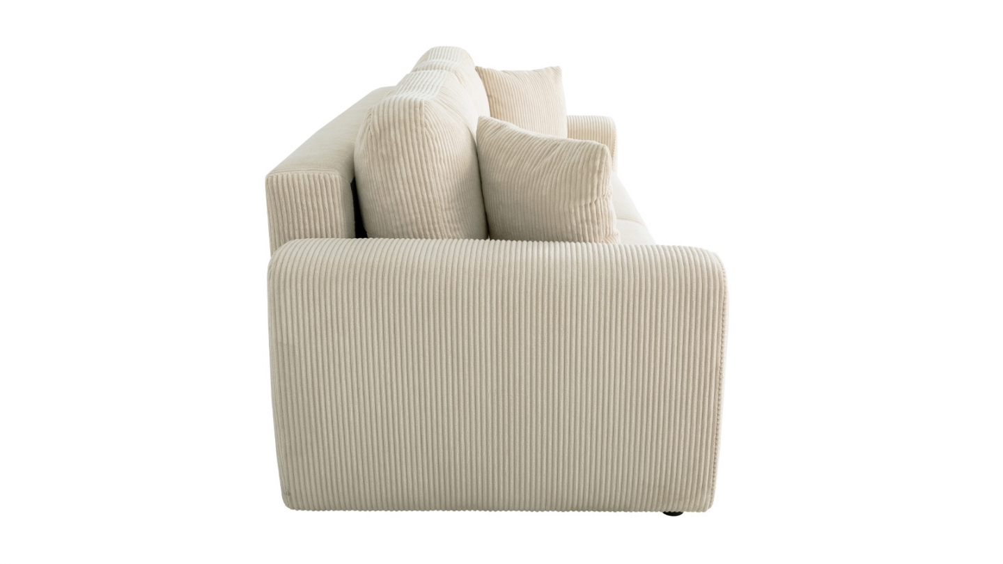 Canapé convertible 3 places en velours côtelé beige - Grazia