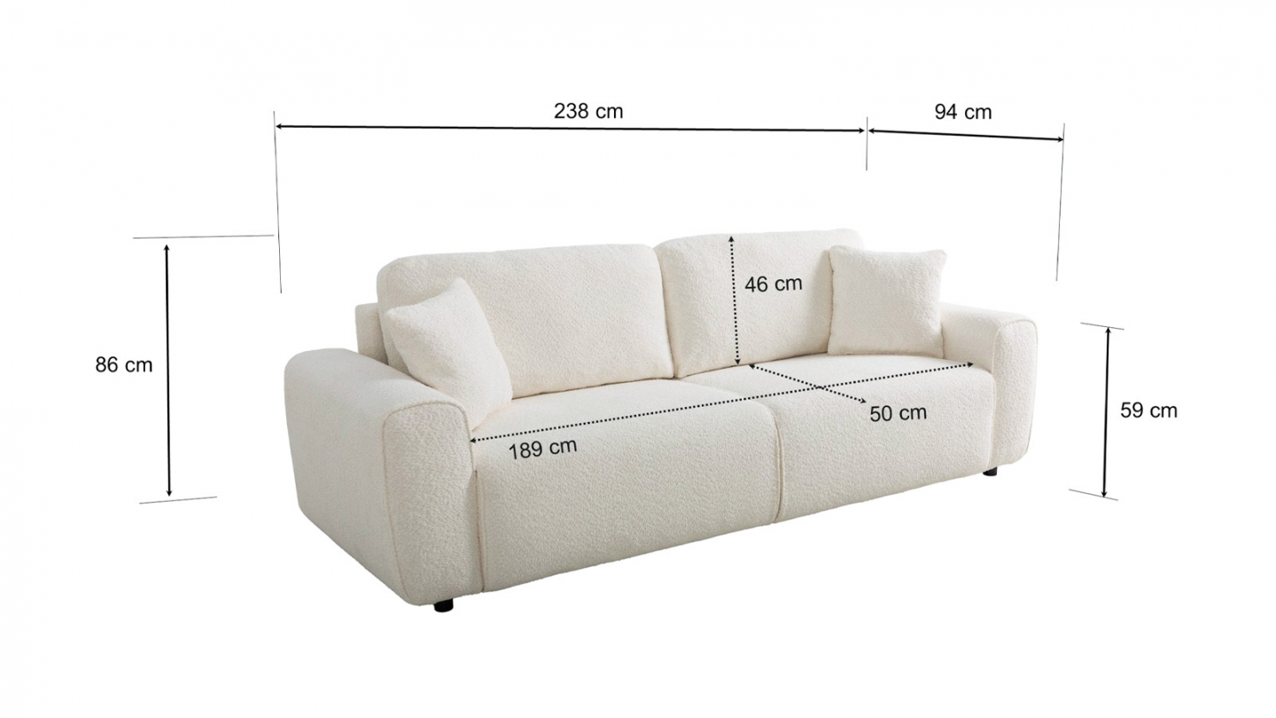 Canapé convertible 3 places en tissu bouclé beige - Grazia