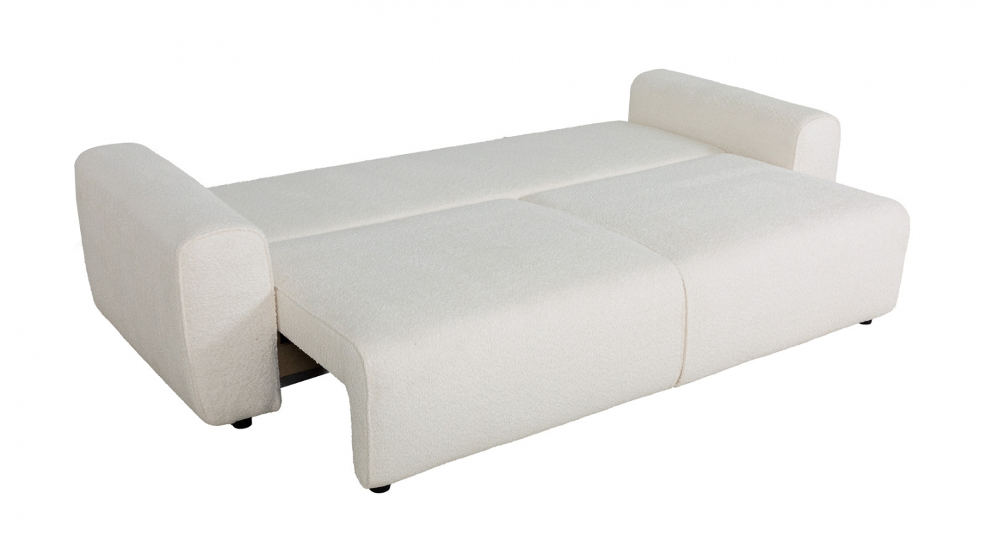 Canapé convertible 3 places en tissu bouclé beige - Grazia
