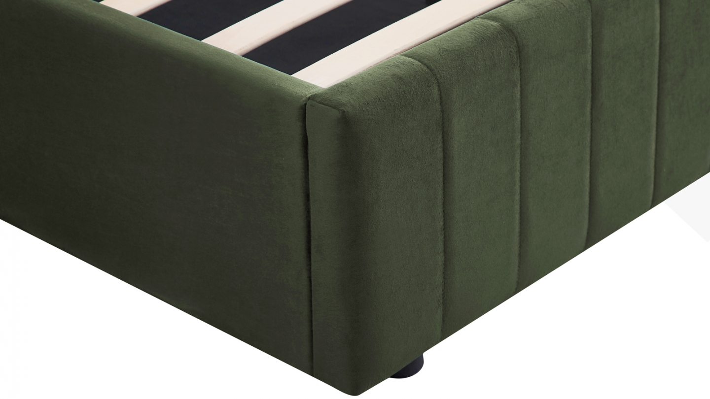 Lit coffre adulte 140x190 cm avec tête de lit capitonnée en velours vert kaki - Ava