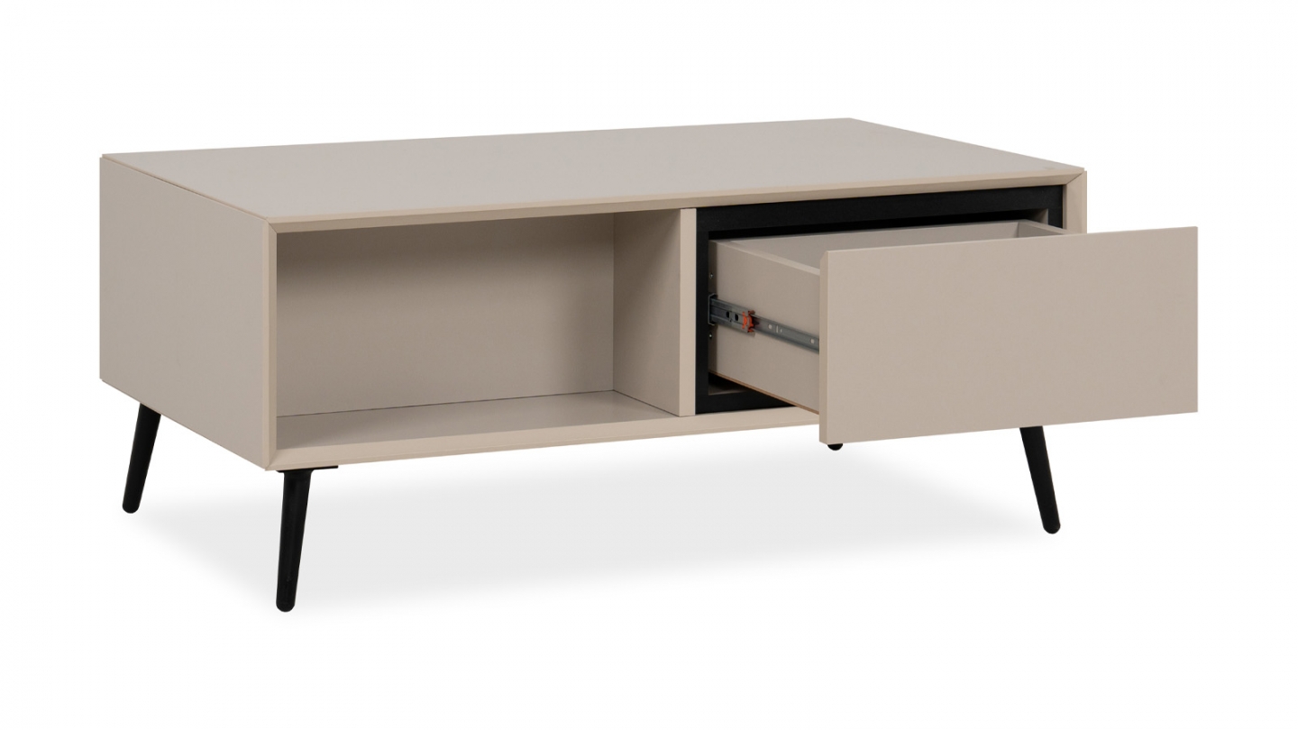 Table basse 2 tiroirs, 2 niches capuccino / noir - Aris