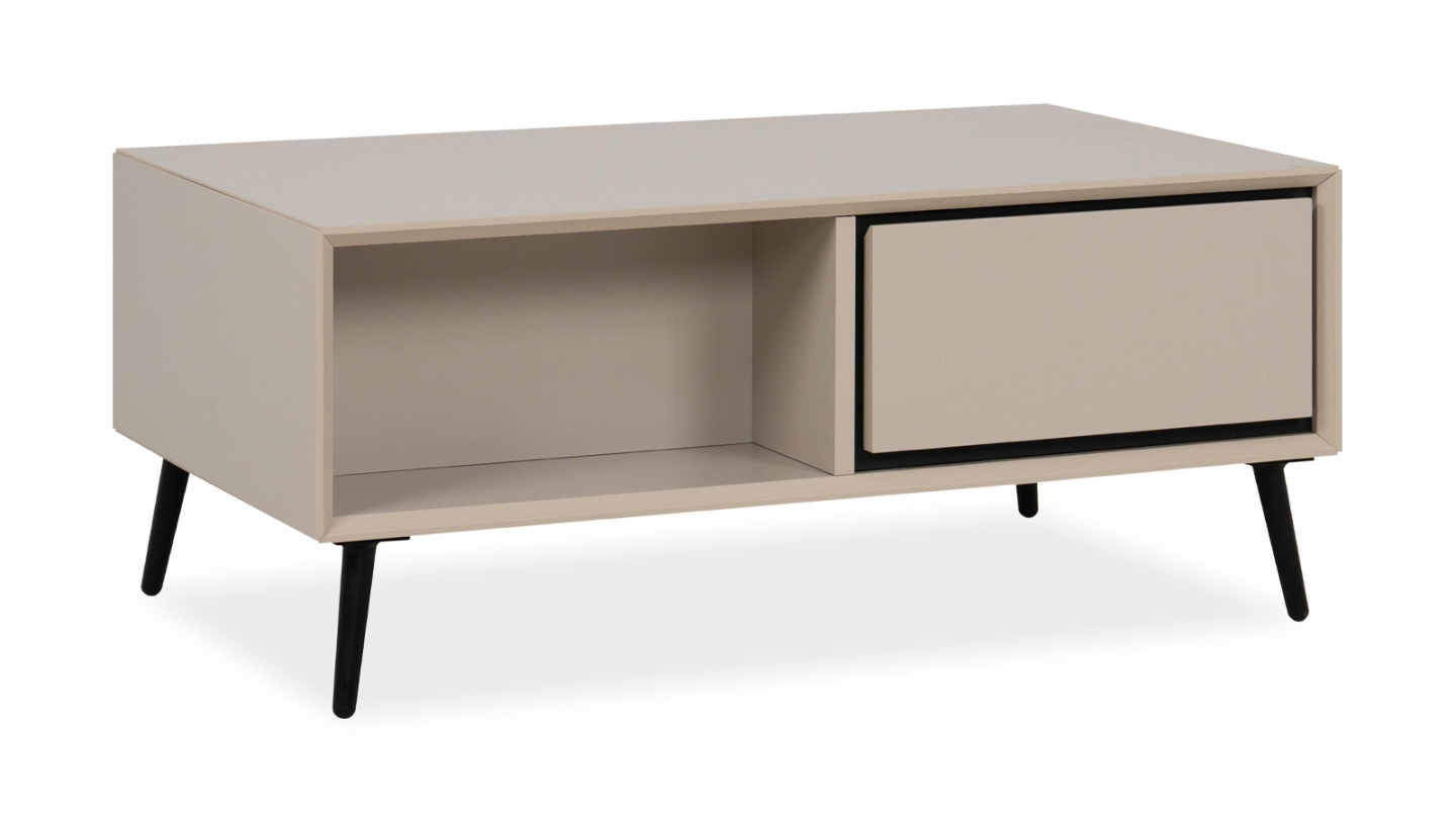 Table basse 2 tiroirs, 2 niches capuccino / noir - Aris