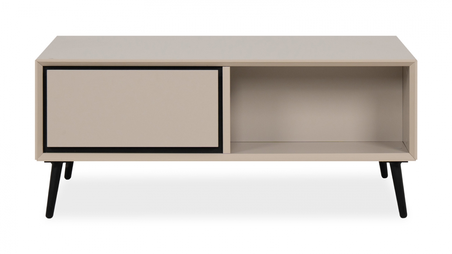 Table basse 2 tiroirs, 2 niches capuccino / noir - Aris