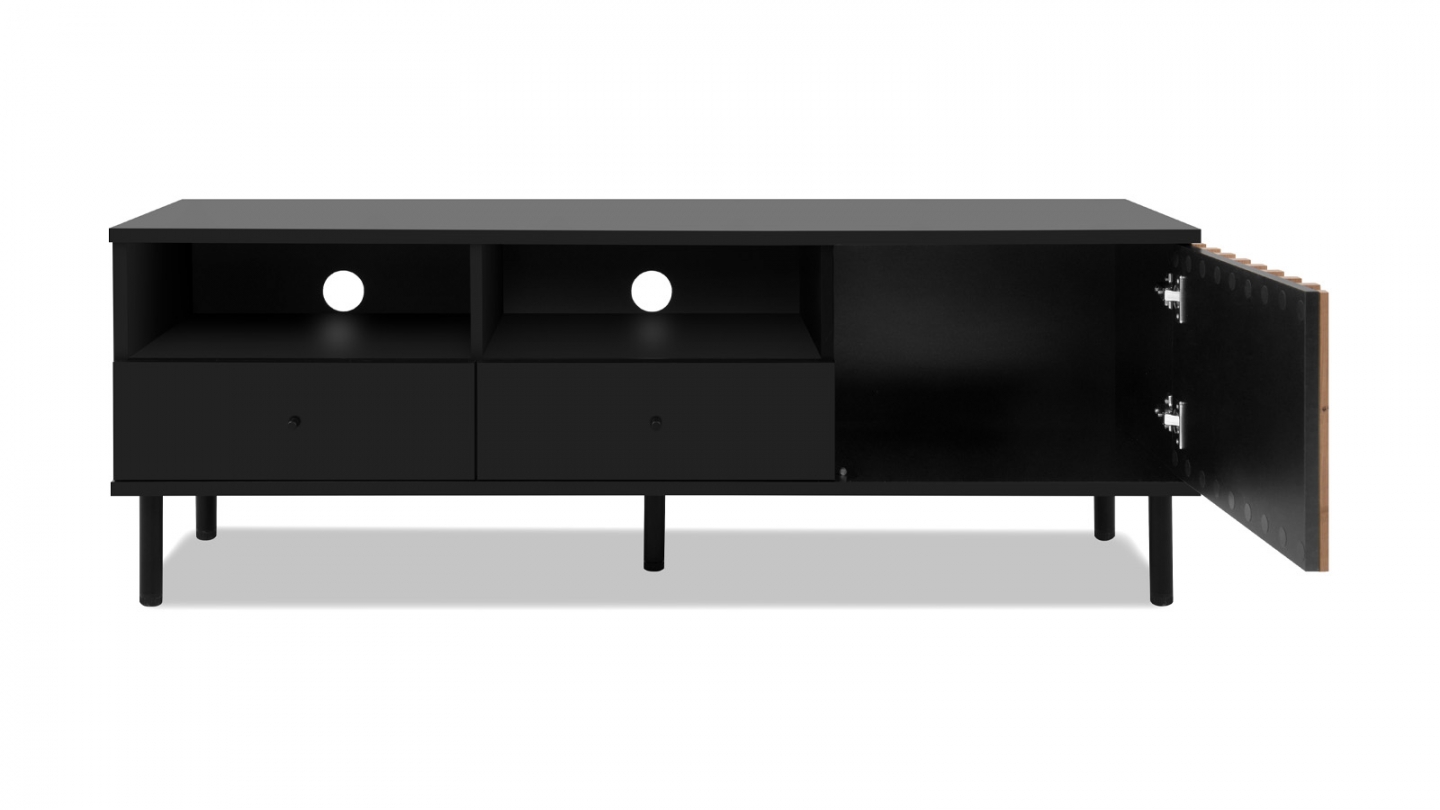 Meuble TV 1 porte, 2 tiroirs, 2 niches effet chêne - Morgan
