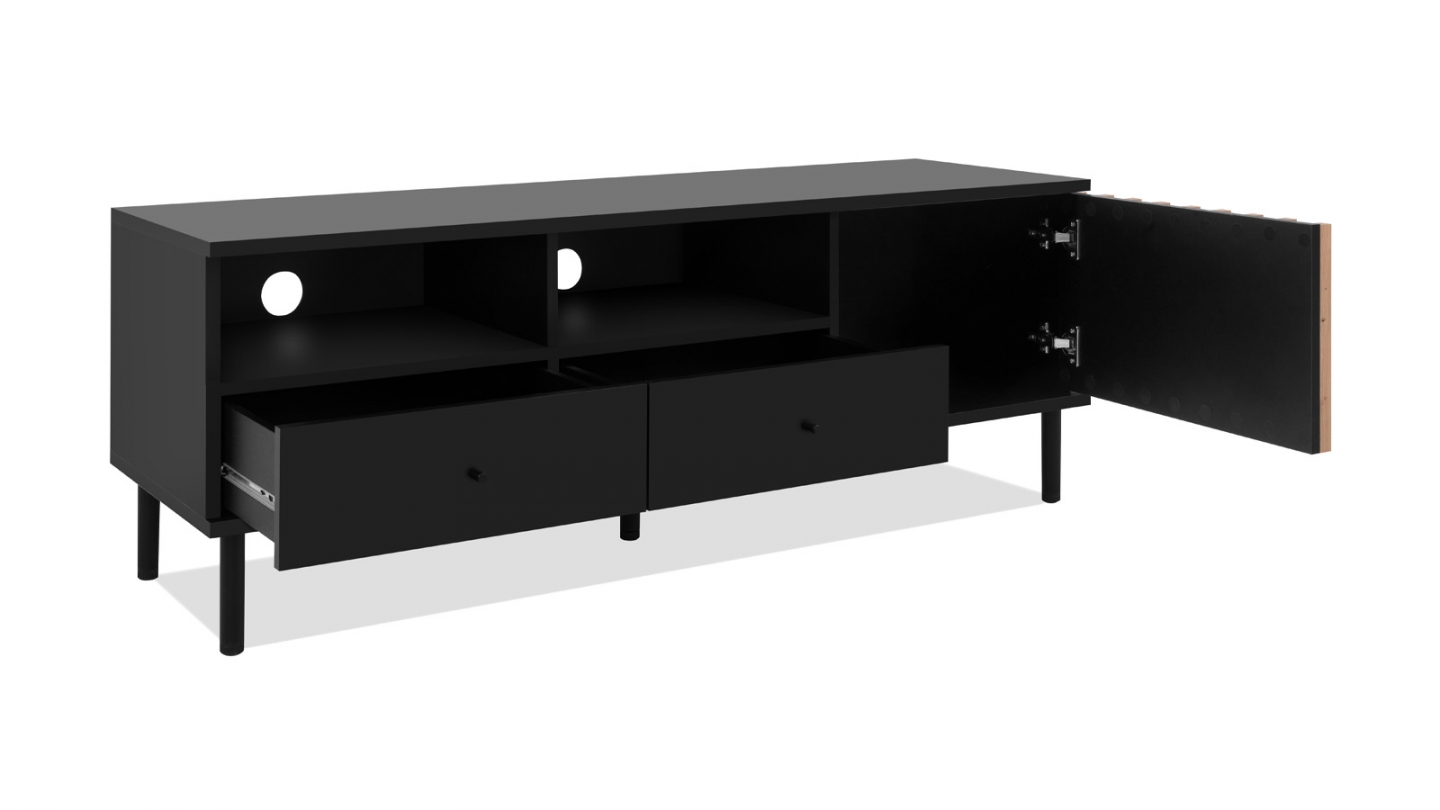 Meuble TV 1 porte, 2 tiroirs, 2 niches effet chêne - Morgan