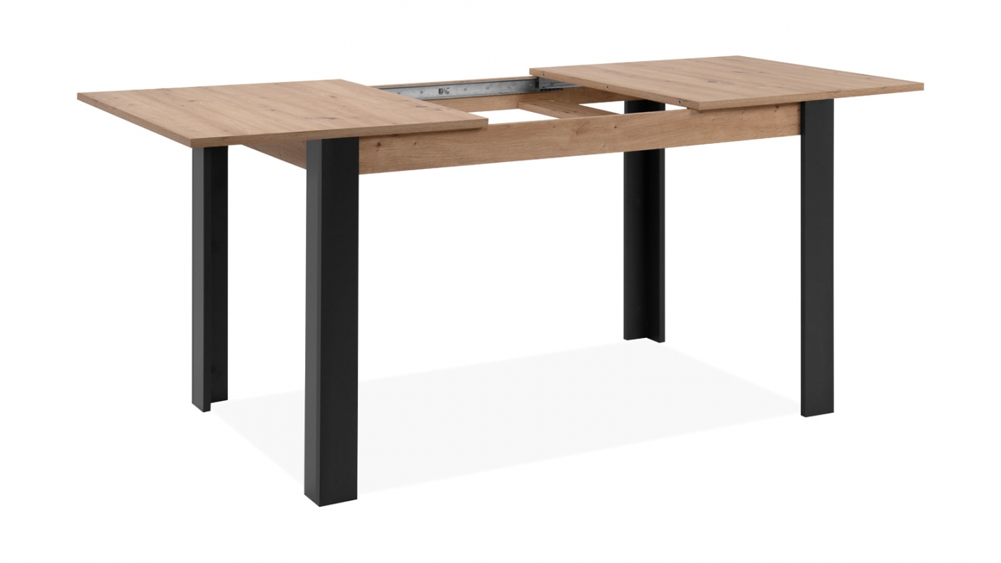 Table à manger extensible noir et effet chêne 4 à 6 personnes 100/150 cm - Ted