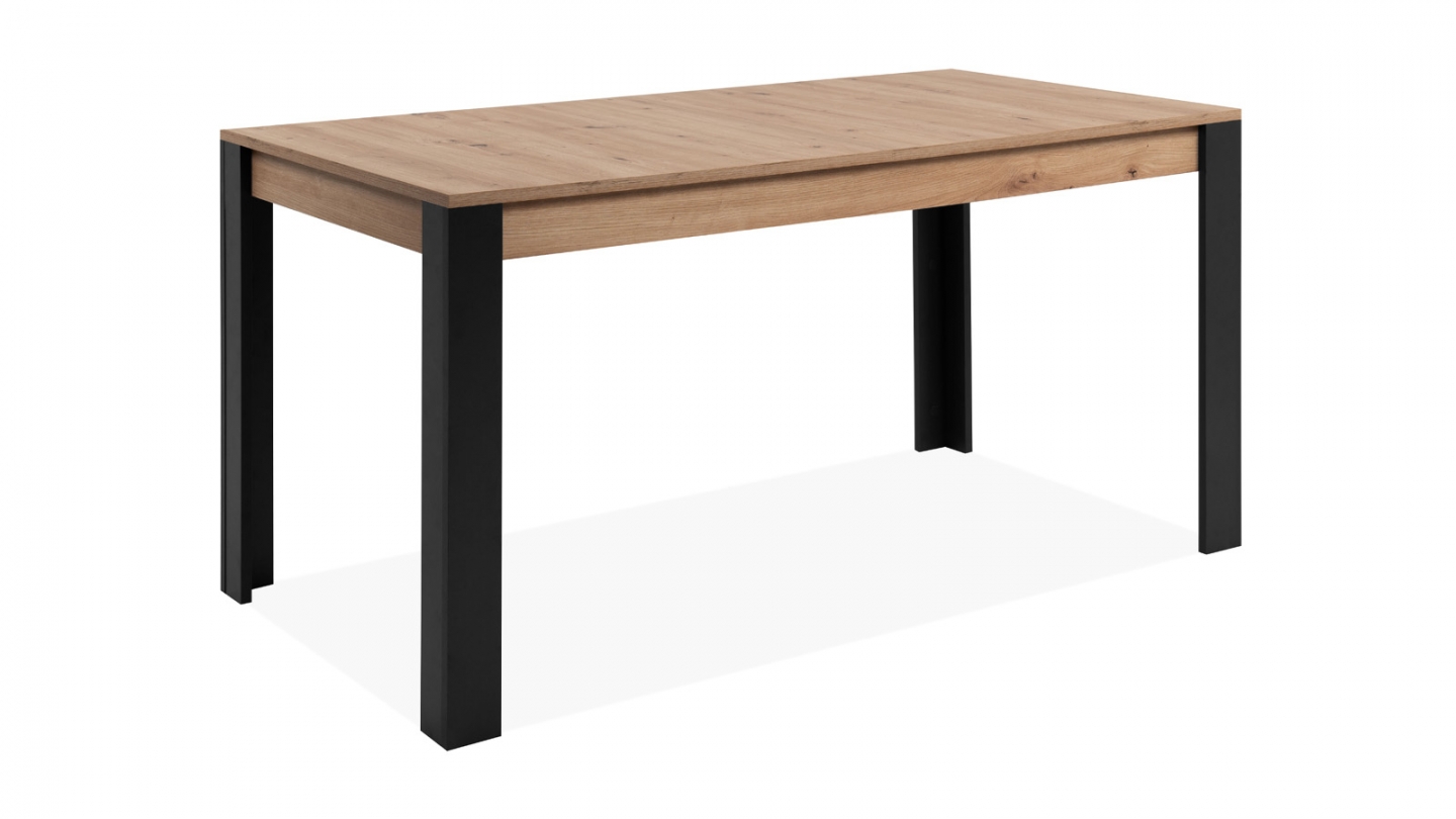 Table à manger extensible noir et effet chêne 6 à 8 personnes 150/200 cm - Ted