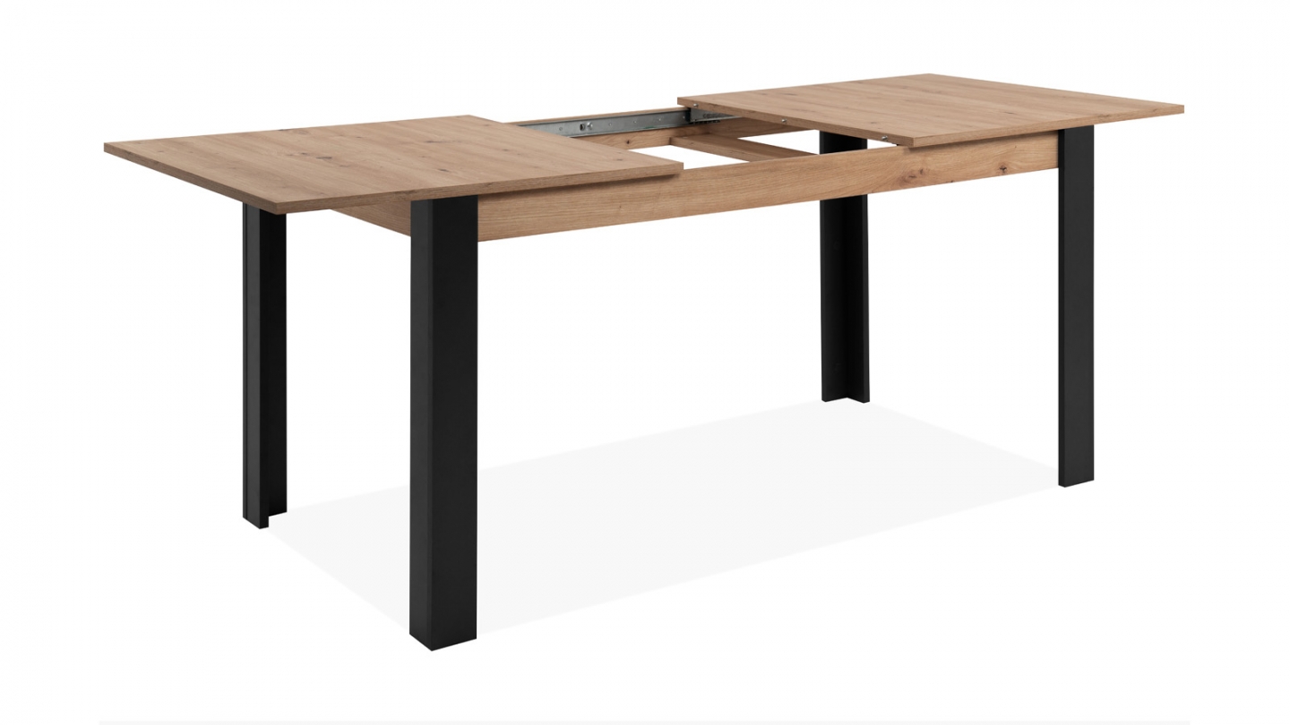 Table à manger extensible noir et effet chêne 6 à 8 personnes 150/200 cm - Ted