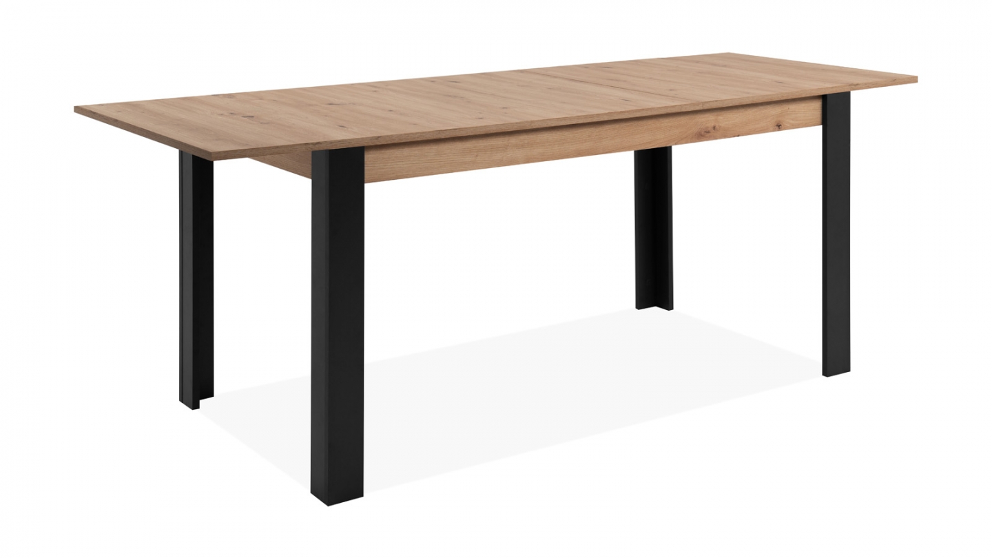 Table à manger extensible noir et effet chêne 6 à 8 personnes 150/200 cm - Ted