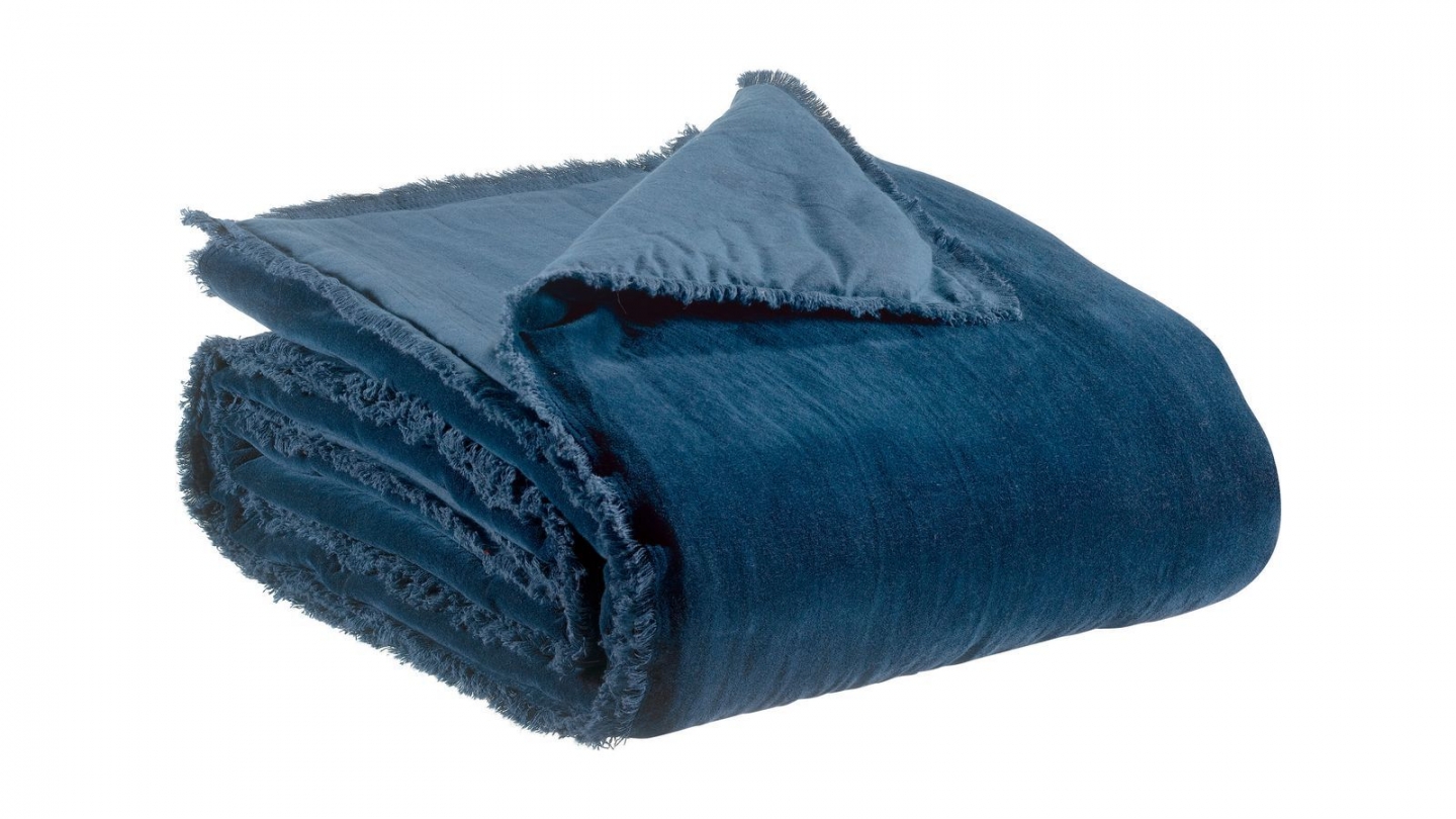 Plaid en velours bleu touareg 135 x 200 cm - Fara