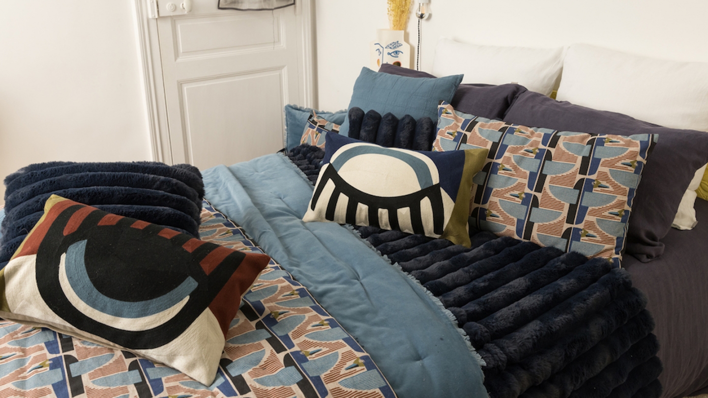 Plaid en velours bleu acier 135 x 200 cm - Fara
