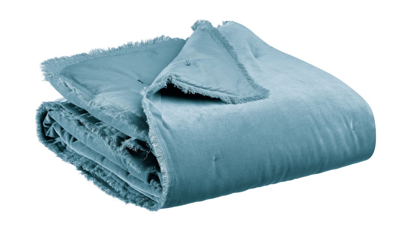 Plaid en velours bleu acier 135 x 200 cm - Fara