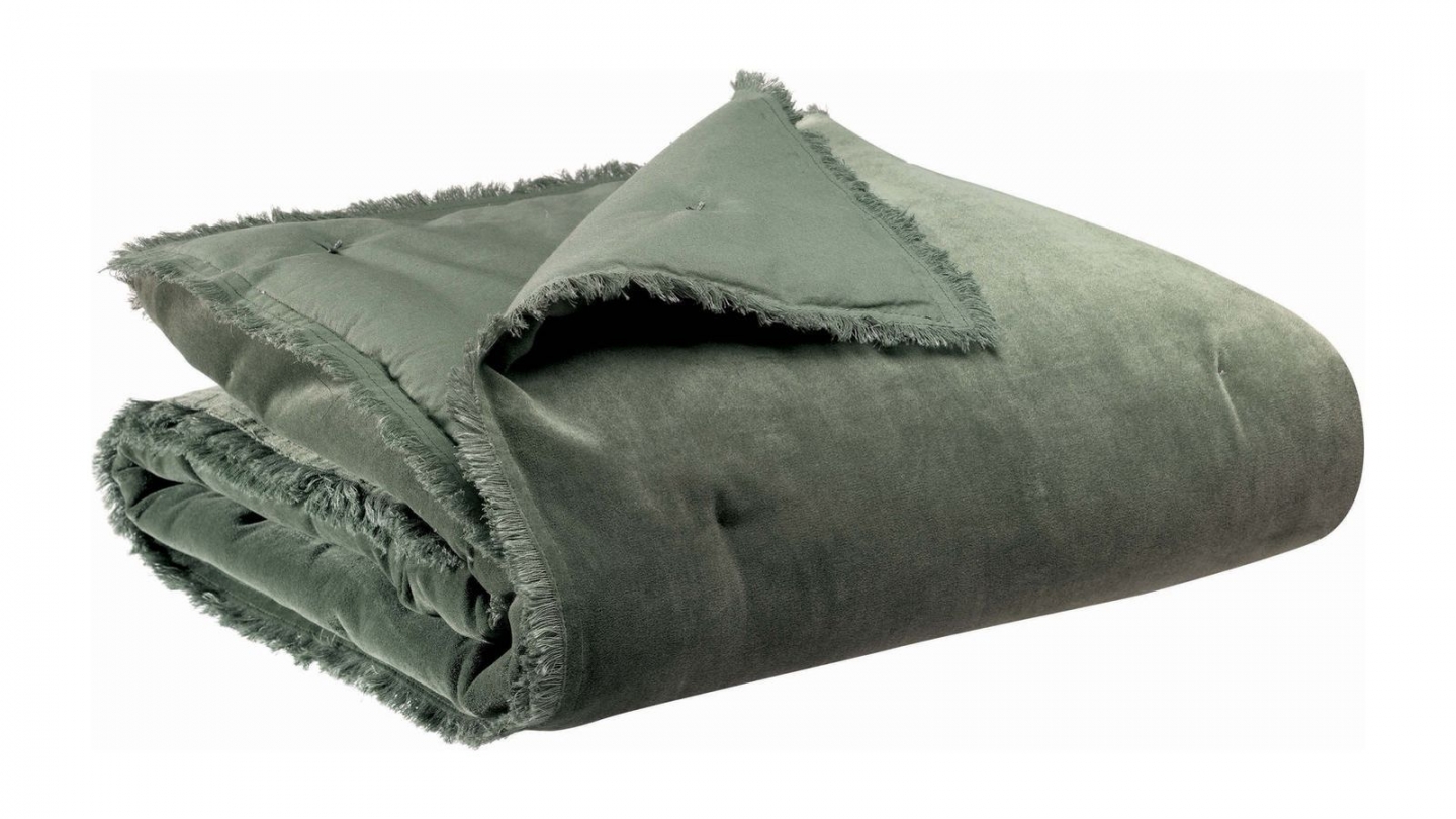 Plaid en velours vert thym 135 x 200 cm - Fara