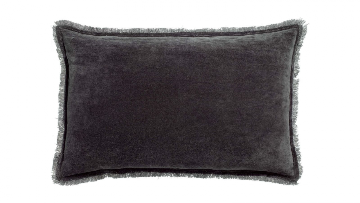 Coussin à frange en velours gris ombre 40 x 65 cm - Fara