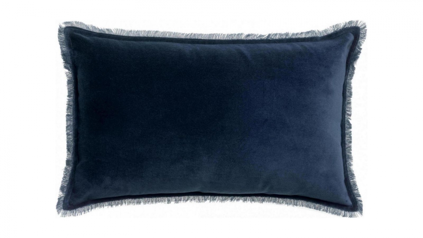Coussin à frange en velours bleu marine 40 x 65 cm - Fara