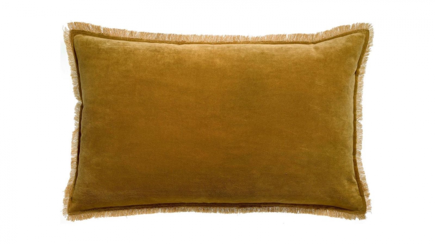 Coussin à frange en velours bronze 40 x 65 cm - Fara