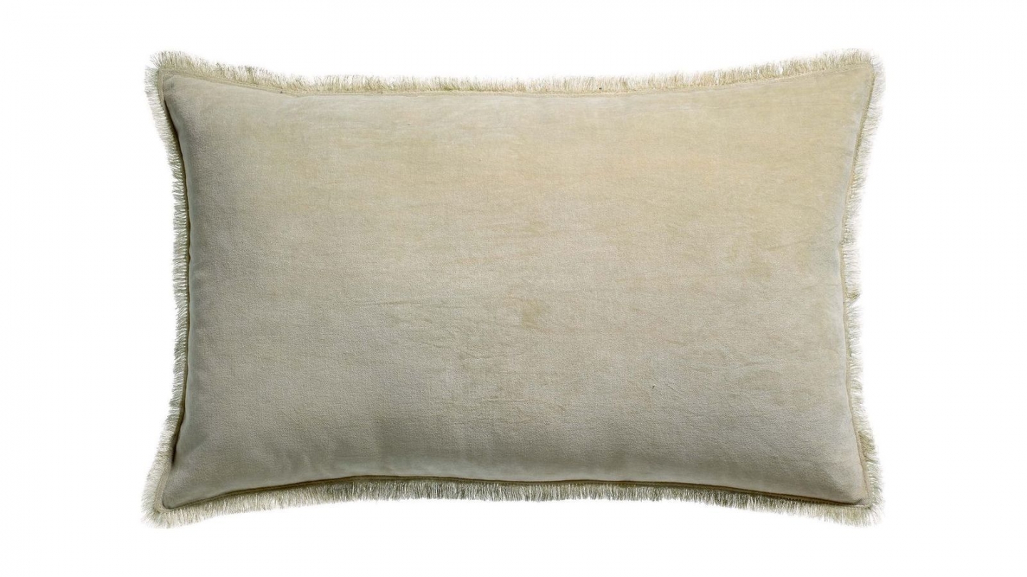 Coussin à frange en velours lin écru 40 x 65 cm - Fara