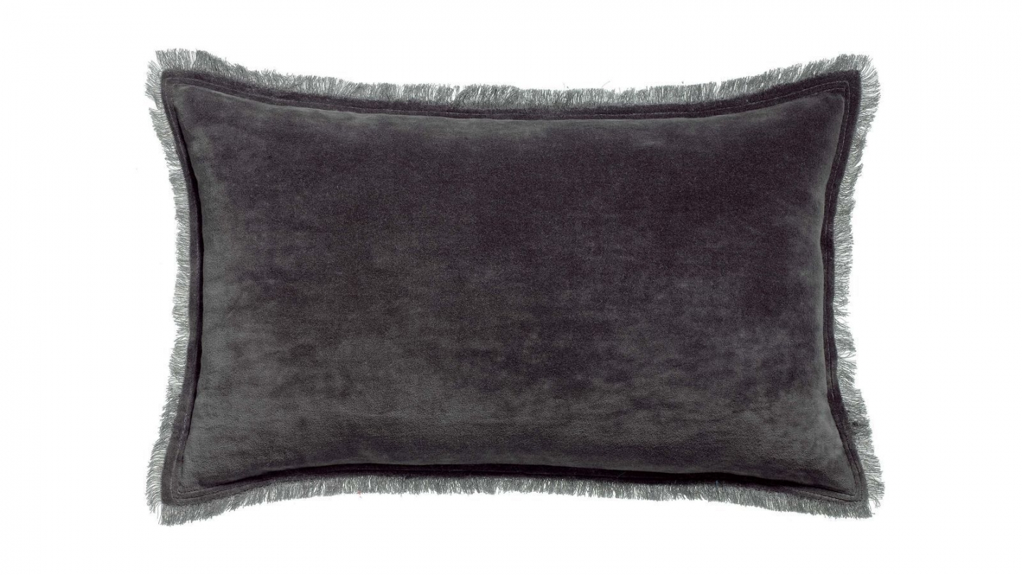 Coussin à frange en velours gris ombre 30 x 50 cm - Fara
