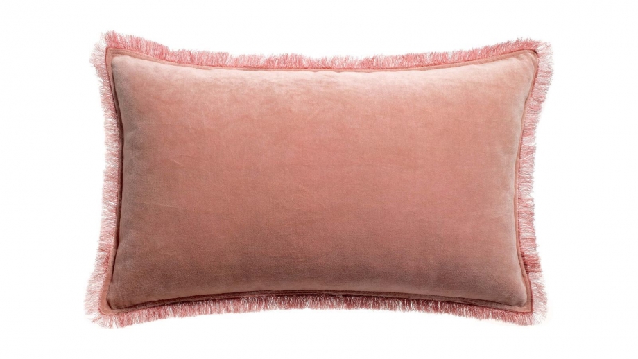 Coussin à frange en velours rose 30 x 50 cm - Fara