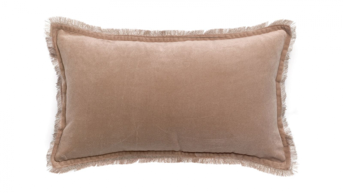Coussin à frange en velours taupe 30 x 50 cm - Fara