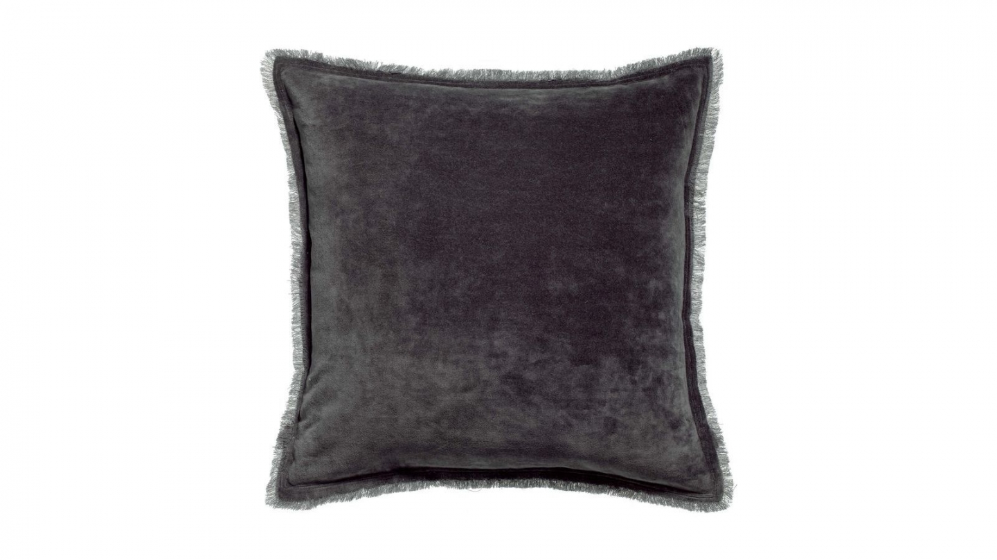 Coussin à frange en velours gris ombre 45 x 45 cm - Fara