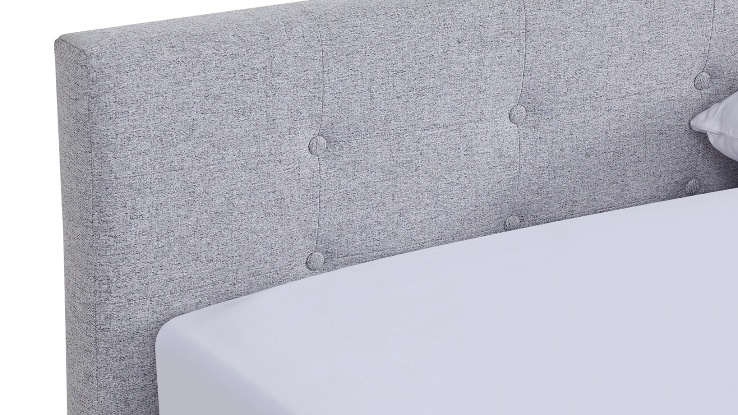Lit adulte 90x190 cm avec tête de lit capitonnée en tissu gris chiné - Milo