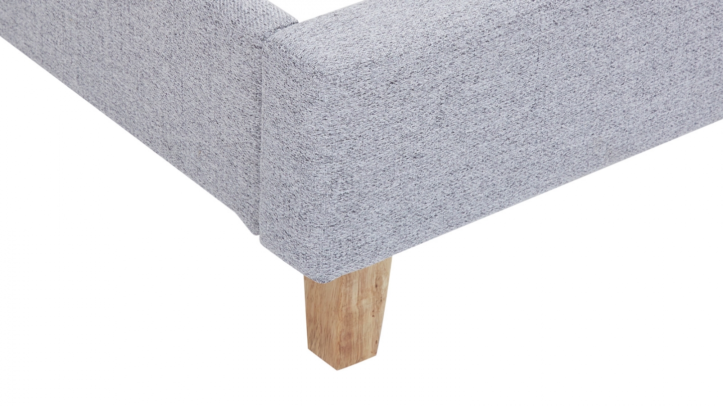 Lit adulte 90x190 cm avec tête de lit capitonnée en tissu gris chiné - Milo