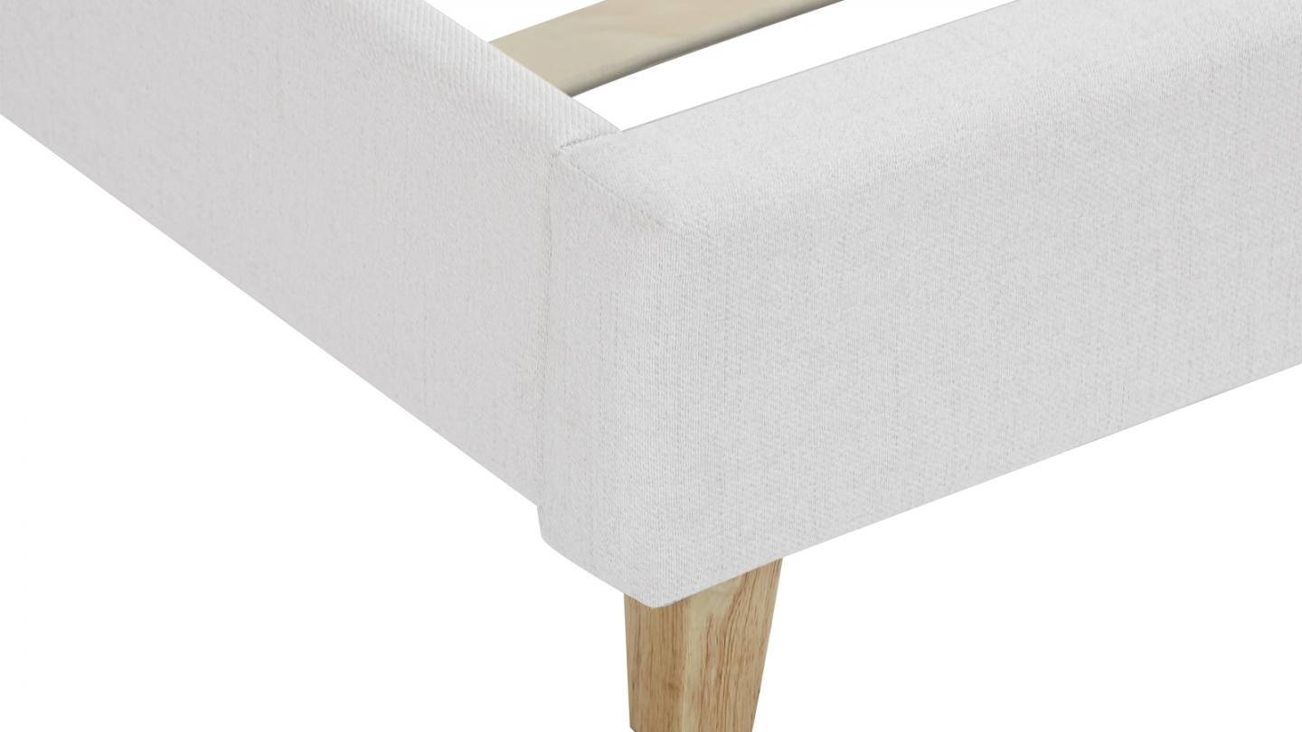 Lit adulte 90x190 cm avec tête de lit capitonnée en tissu beige - Milo